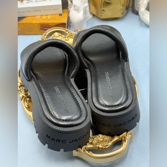🆕 MARC JACOBS 🧿 NWOB The Lug Sole Slide, Black Leather - Sz 39 US 9 - Picture 9 of 13